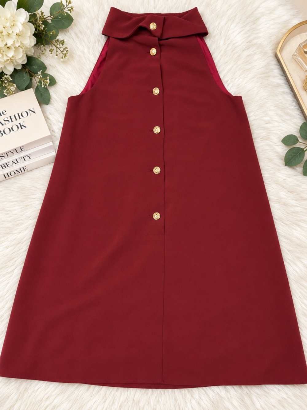 Sail to Sable Burgundy Wine Gold Button Dress sleeveless – Size 12. Please read
